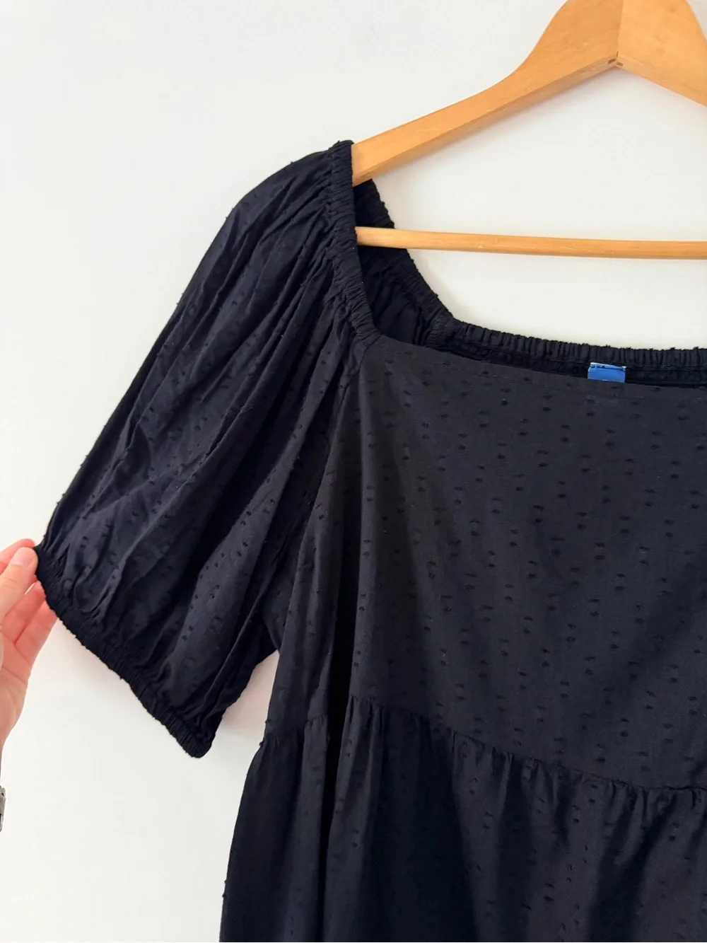 Old Navy Black Swiss Dot Smocked Puff Sleeve Blouse